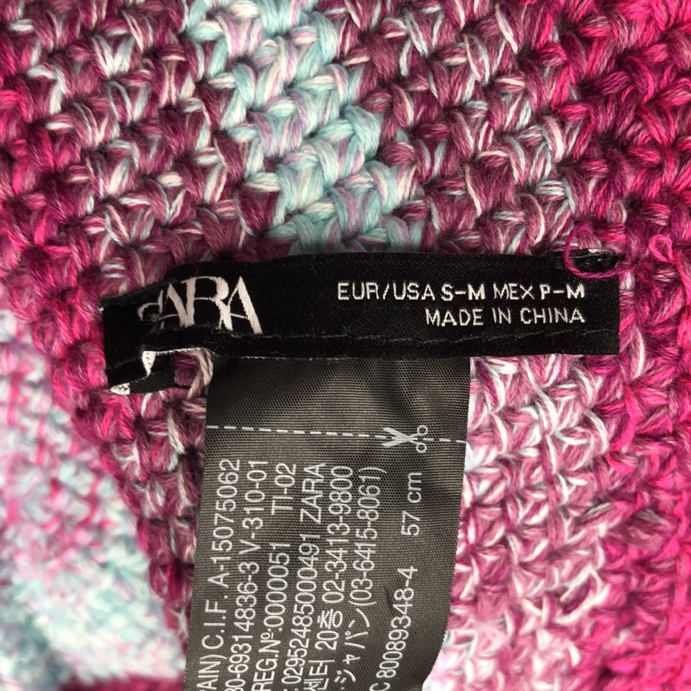 Zara Handmade Knit Bucket Hat Pink Blue S-M - Picture 6 of 7